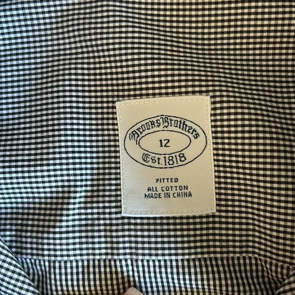 Brooks Brothers Black/white gingham fitted button up shirt sz12 - Picture 8 of 11